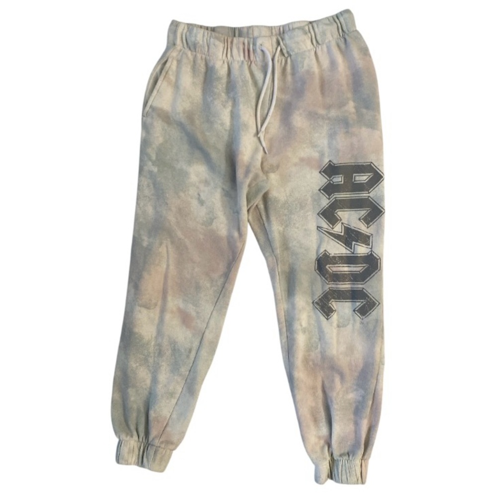 AC/DC Women’s Pastel Tie Die White Graphic Fleece Jogger sweatpants Size L